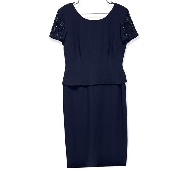 Donna Morgan Navy Blue Beaded‎ Short Sleeve Sheath Dress Size 8 - Picture 1 of 8